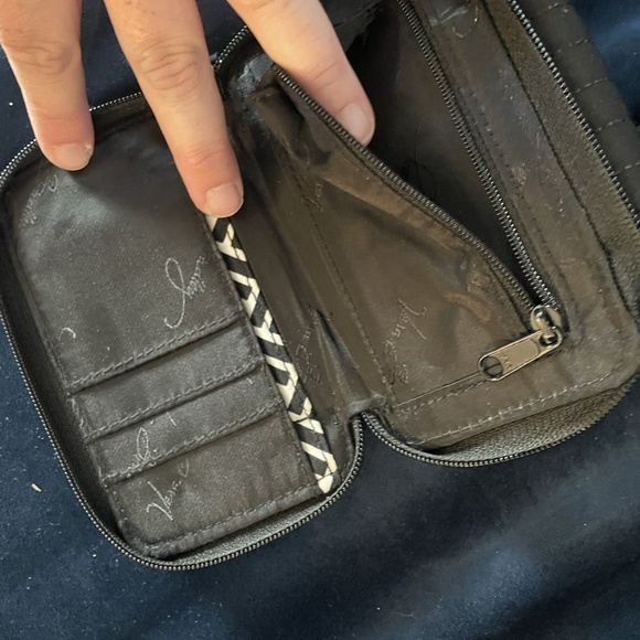 Vera Bradley Wallet On The Square Black Microfiber Quilted - Picture 4 of 5